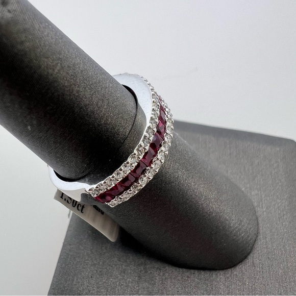 14k White Gold Diamond & Ruby Band Ring - Picture 7 of 8